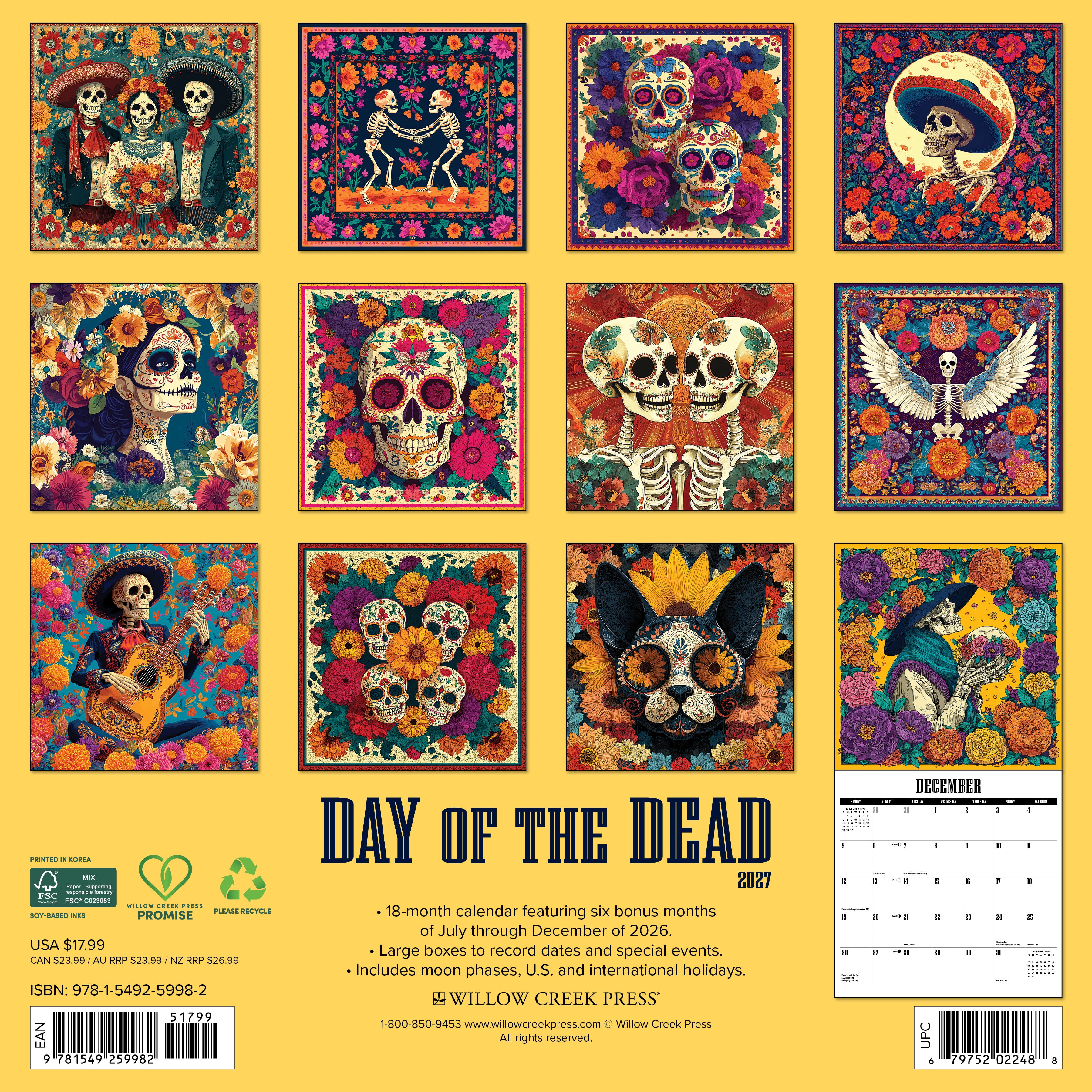 Willow Creek Press, Day of the Dead 2027 Wall Calendar