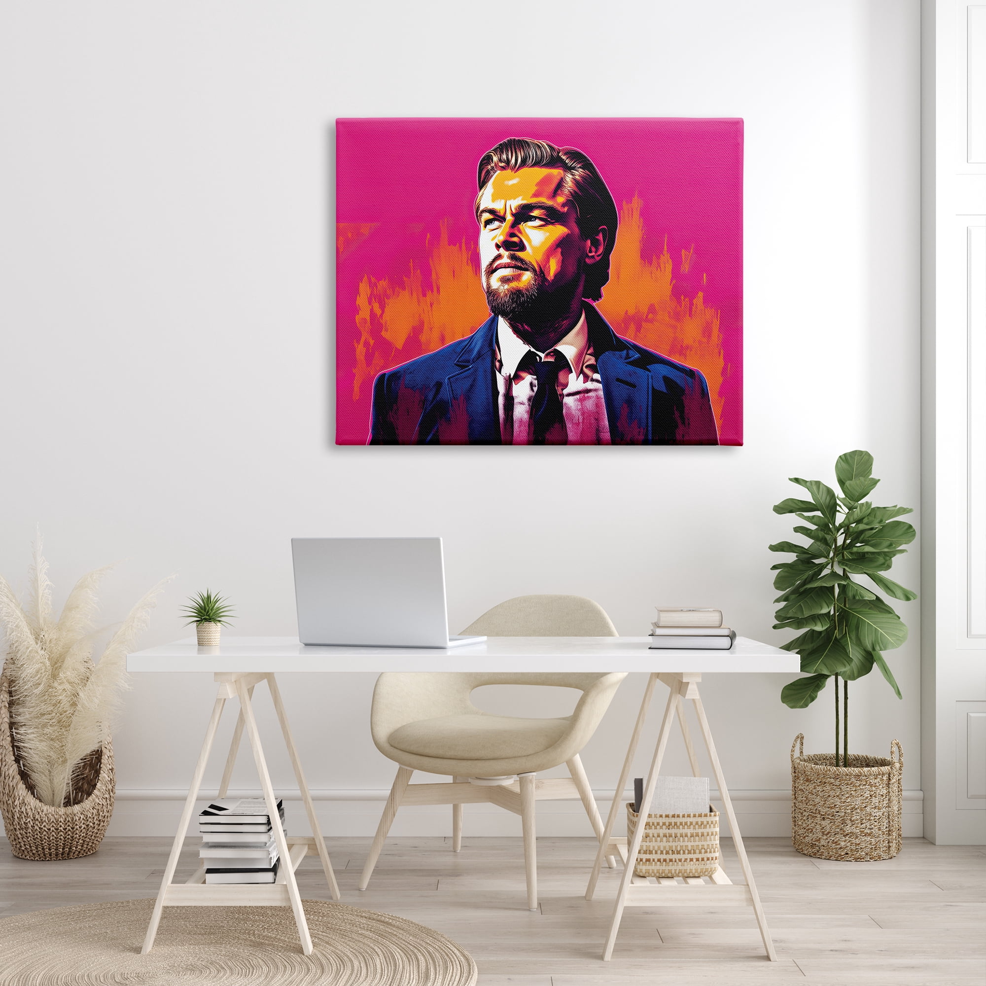 Stupell Industries Leonardo DiCaprio on Pink Abstract Painting Gallery Wrapped Canvas Print Wall Art, 48 x 36