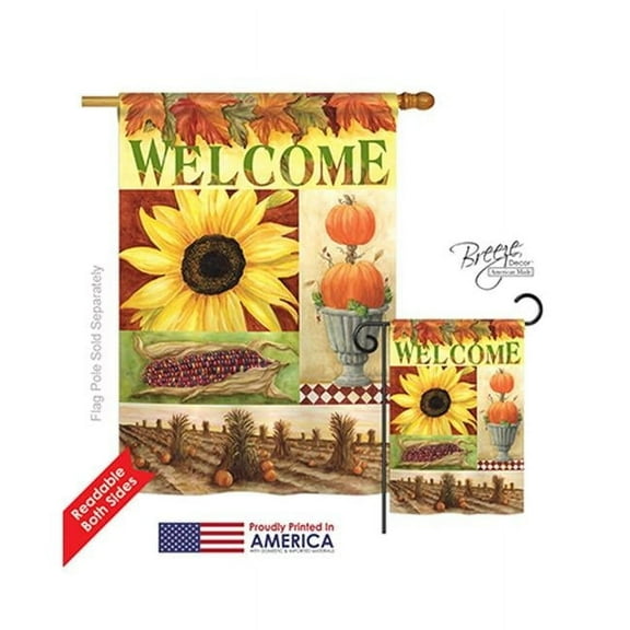 Breeze Decor 13045 Harvest & Autumn Sunflower Collage 2-Sided Vertical Impression House Flag - 28 x 40 in.