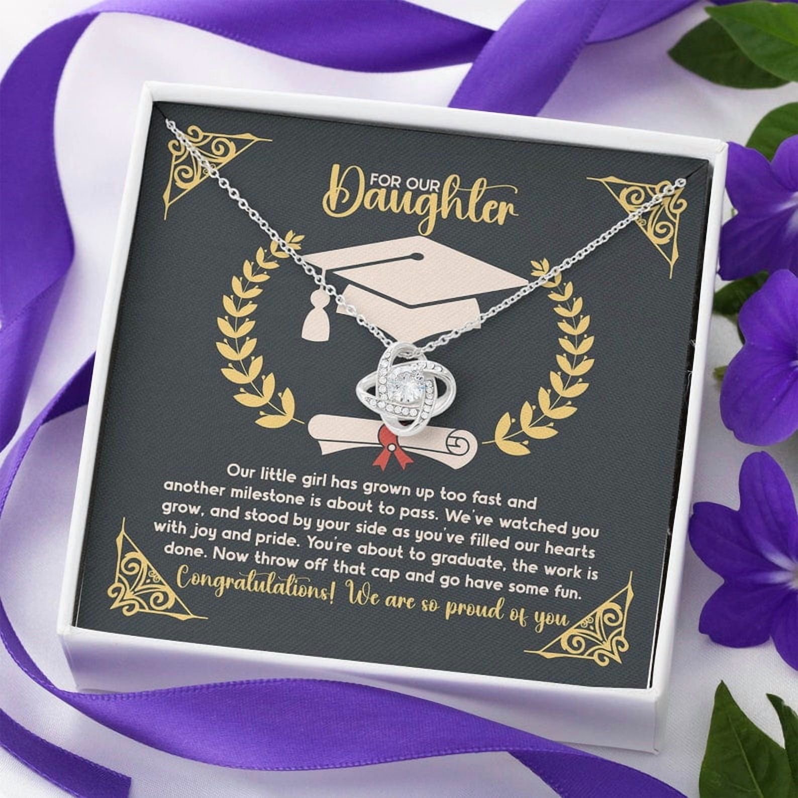 To My Amazing Daughter Necklace, Graduation 2023 Jewelry Gift From Dad and Mom, Parents Gift to Daughter Congratulations Gift, Graduate Gift, White Love Knot Necklace