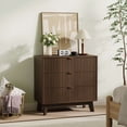 thumbnail image 3 of Modern Fluted 3 Drawer Chest - Wooden Sideboard with Metal Handles - Versatile Storage Cabinet Set for Bedroom, Living Room, Hallway - Contemporary Design - Walnut, 3 of 8