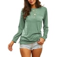thumbnail image 1 of UKAP Women Tee Long Sleeve T Shirt Solid Color T-shirt Loose Work Tops Green L, 1 of 5