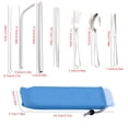 thumbnail image 4 of Juego de cubiertos portátil de 7 Uds., tenedor reutilizable de acero inoxidable 304, cuchillo, cuchara, palillos, cepillo de limpieza de paja, juego de cubiertos de viaje, 4 of 10