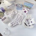 thumbnail image 3 of Zhengup 5 Pairs Purple Floral Socks Y2K Vintage Embroidered and Patterned Crew Socks Ankle Ruffled Warm Fairycore Dress Socks, 3 of 7
