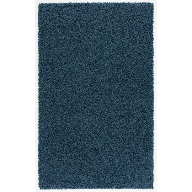 Malibu 4x6 Modern Solid Fluffy Shag Area Rug in Navy Blue