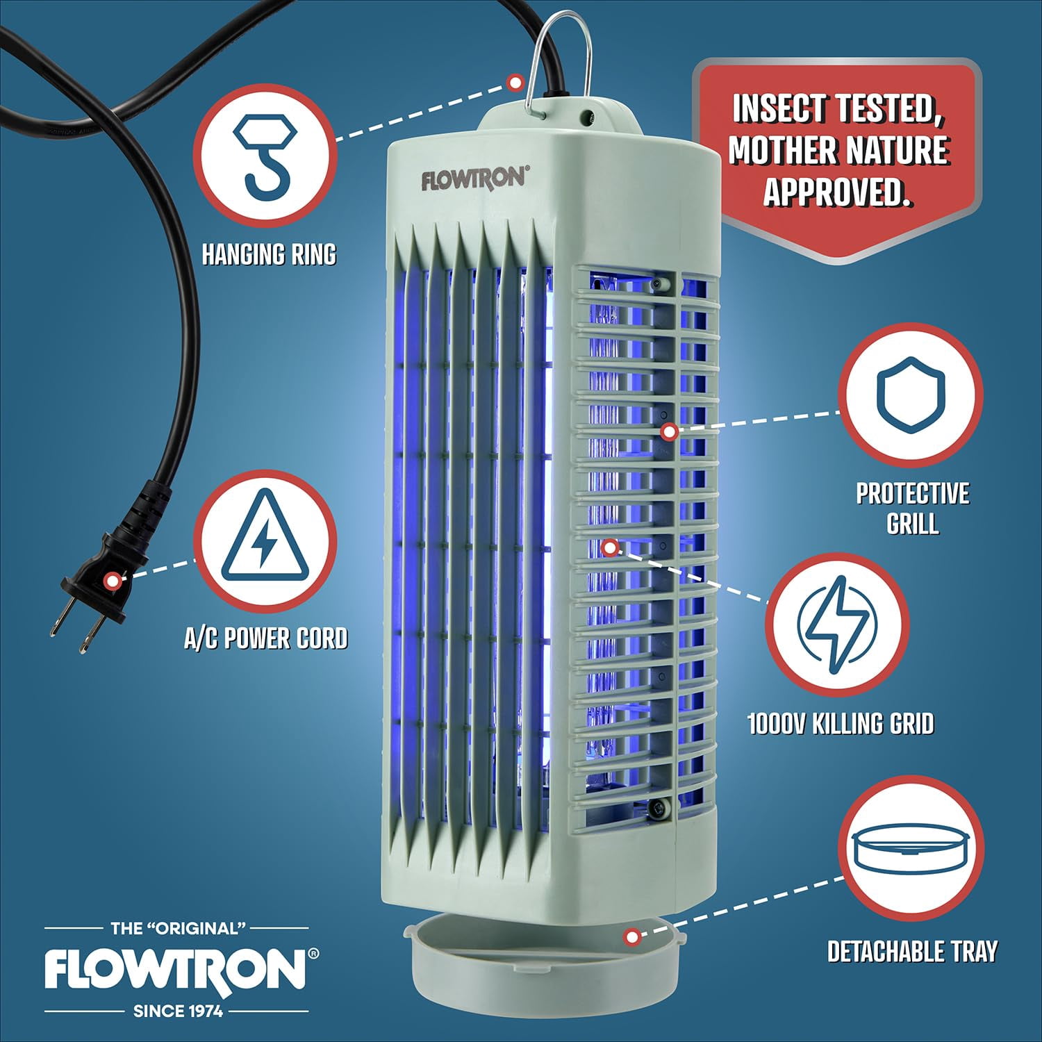 Flowtron Indoor Bug Zapper 1000V UV Light Mosquito & Fly Trap Plug-In for Home 215 Sq Ft - Green
