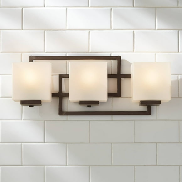 Éclairage sur le Mur Carré Moderne Montage Lumière Bronze Métal Câblé 21" Large 3 Lumière Luminaire Géométrique Opale Nuances de Verre pour Salle de Bains Vanité Miroir Maison Décoration de la Maison - Possini Euro Design