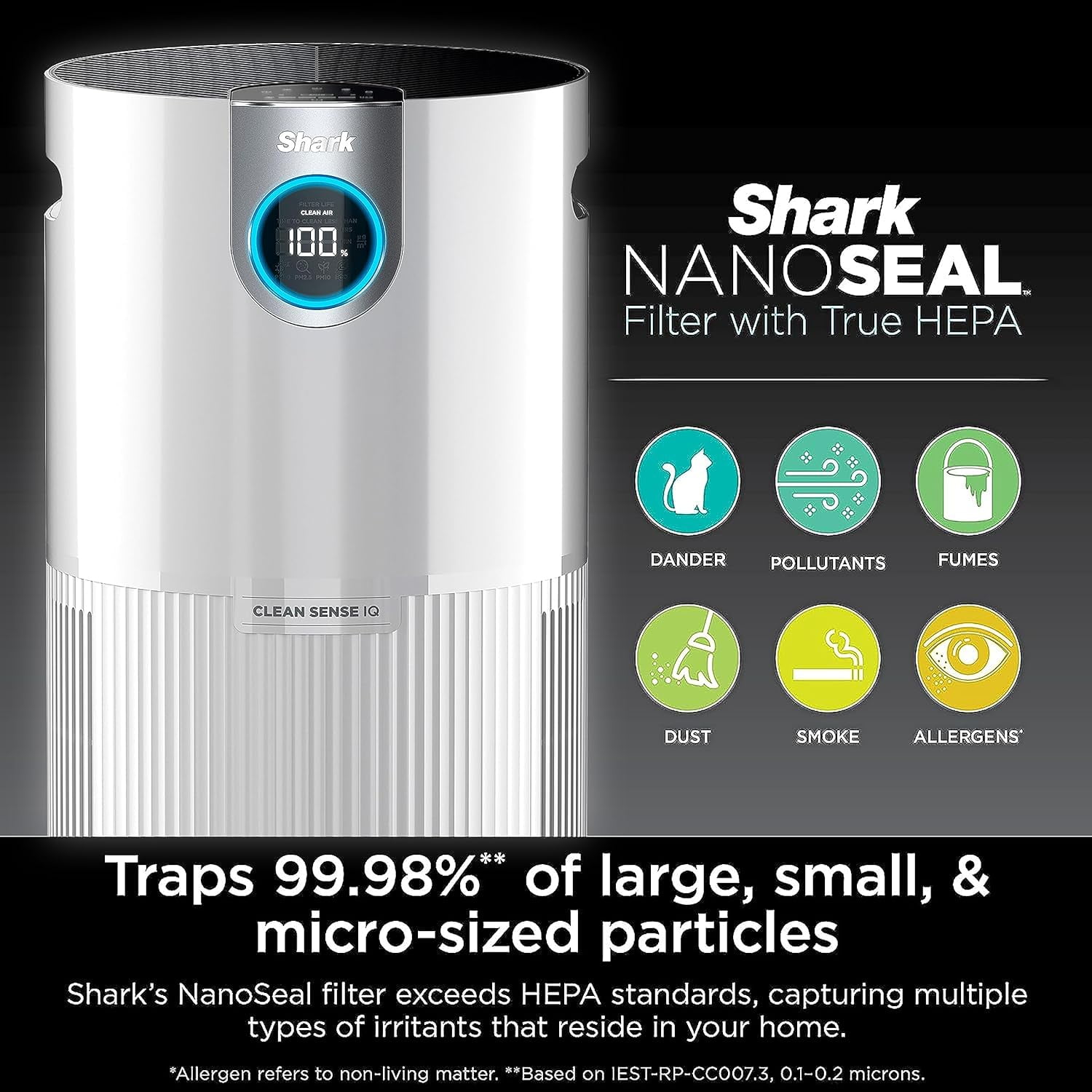 Restored Shark R-UA205 Nanoseal HEPA Air Purifier MAX with Clean Sense, Covers 1350 Sq. Ft., Captures 99.98% of Dust & Allergens, White (Refurbished)