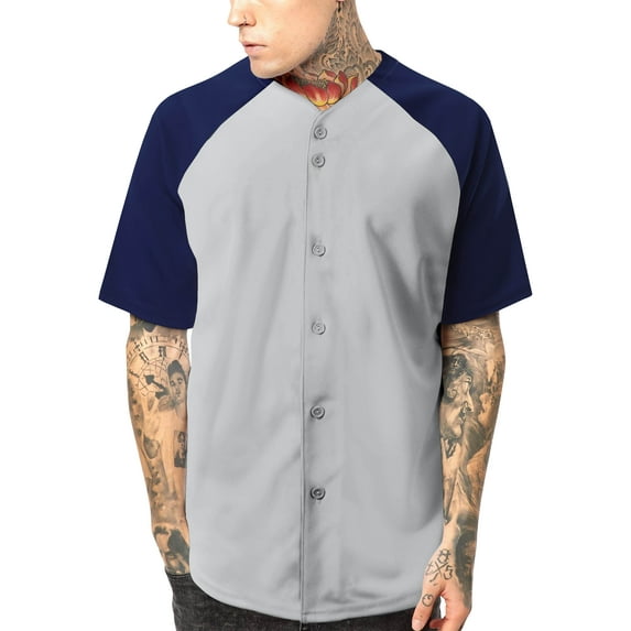 Ma Croix Men's Premium Baseball Tee Button Down Two Tone Raglan Short Sleeve Jersey