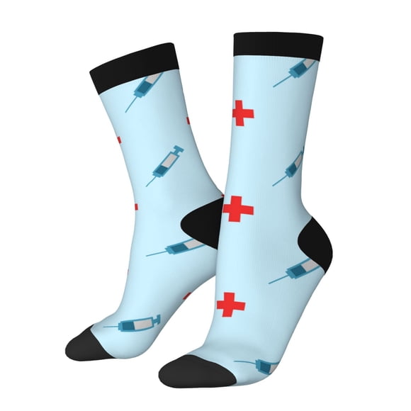 Fotbe Syringe And Red Cross Calcetas Largas con Estampado para Hombre y Mujer – Calcetas de Compresión Transpirables y Elásticas, Viajar y Uso Diario Talla 5-11