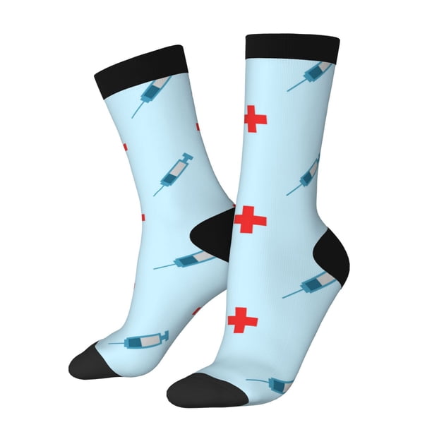 Fotbe Syringe And Red Cross Calcetas Largas con Estampado para Hombre y Mujer – Calcetas de Compresión Transpirables y Elásticas, Viajar y Uso Diario Talla 5-11