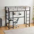 thumbnail image 3 of IVV Twin Size Metal Loft Bed with 41" Computer Desk, 2-Tier Corner Storage Shelf, Built-in Ladder and Full-Length Guardrail, Black, 3 of 9