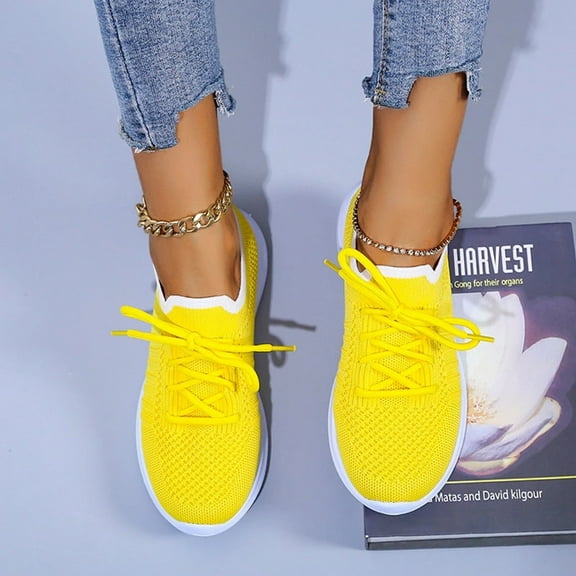 Gubotare Sneakers For Women Women's Walking Shoes Lightweight Casual Slip On Fashion Sneakers,Yellow 7.5