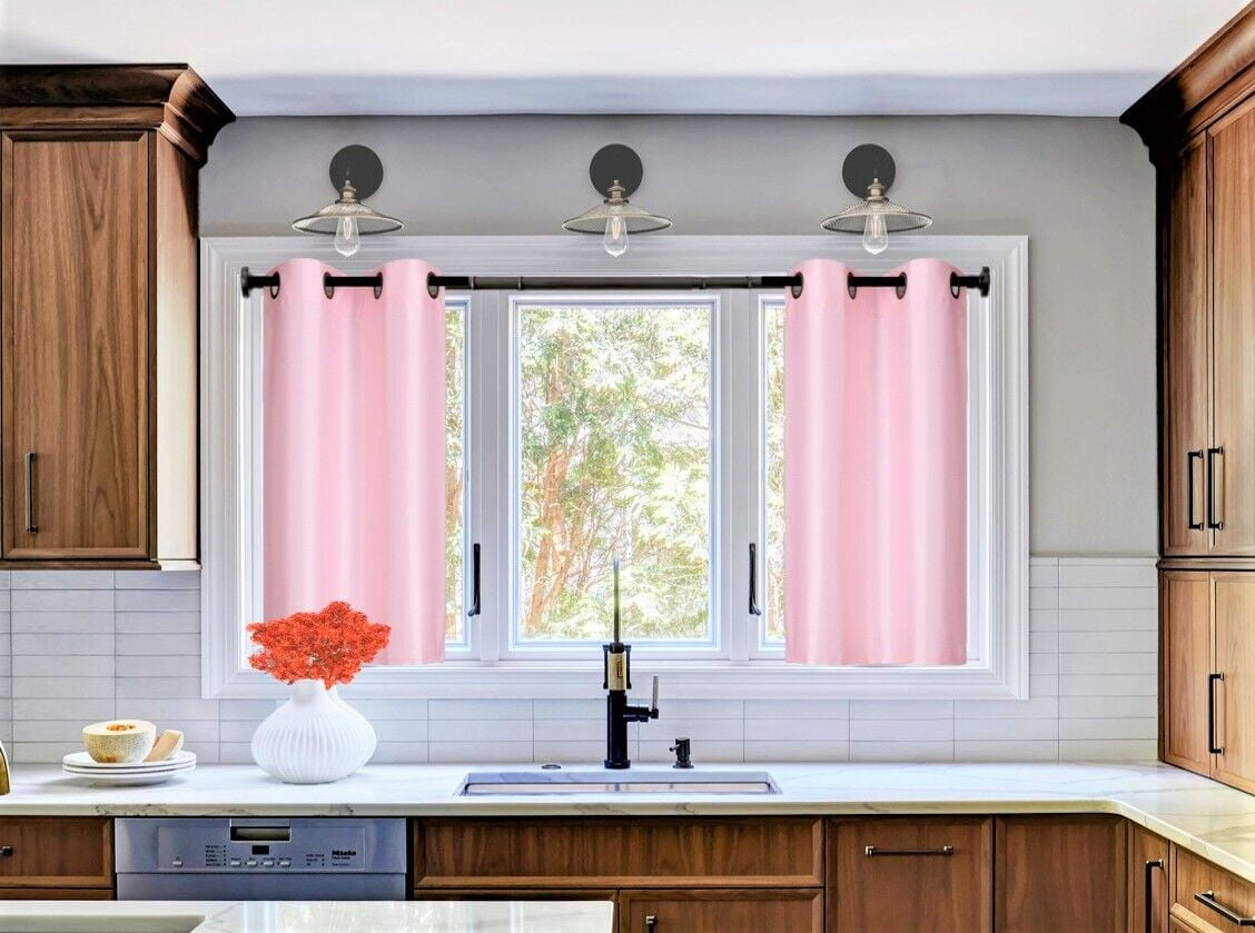 2-Panels Lined Blackout Kitchen Bathroom Décor D24 Pink Color Window ...