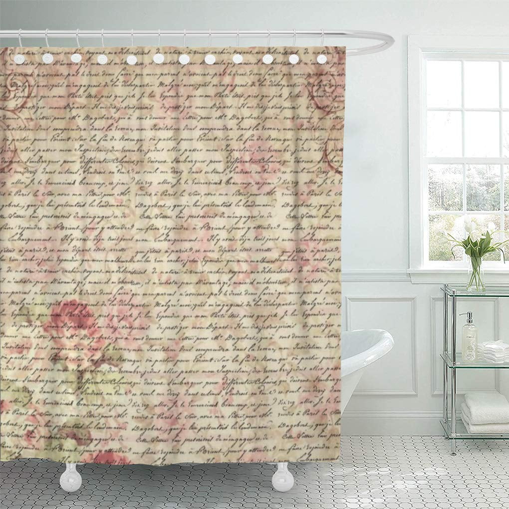 SUTTOM Pink Bathroom Vintage Script Writing Flowers Floral Shabby Chic ...
