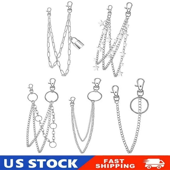 5Pack Silver Jeans Pants Chain Belt Goth Grunge Chain Pocket Waist Chain Decor