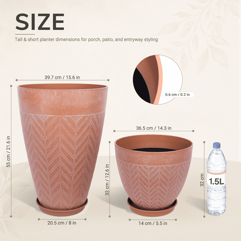 4-Piece Faux Terracotta Tall Planters With Herringbone Texture photo 6