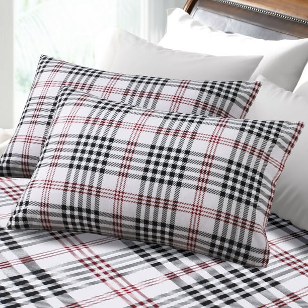 Heavyweight 200GSM Plaid Printed Extra Deep Pocket Flannel Sheet Set