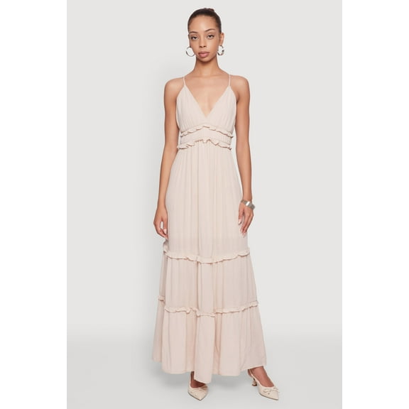 Womens Gauze Knit Sleeveless Maxi Tiered Sundress