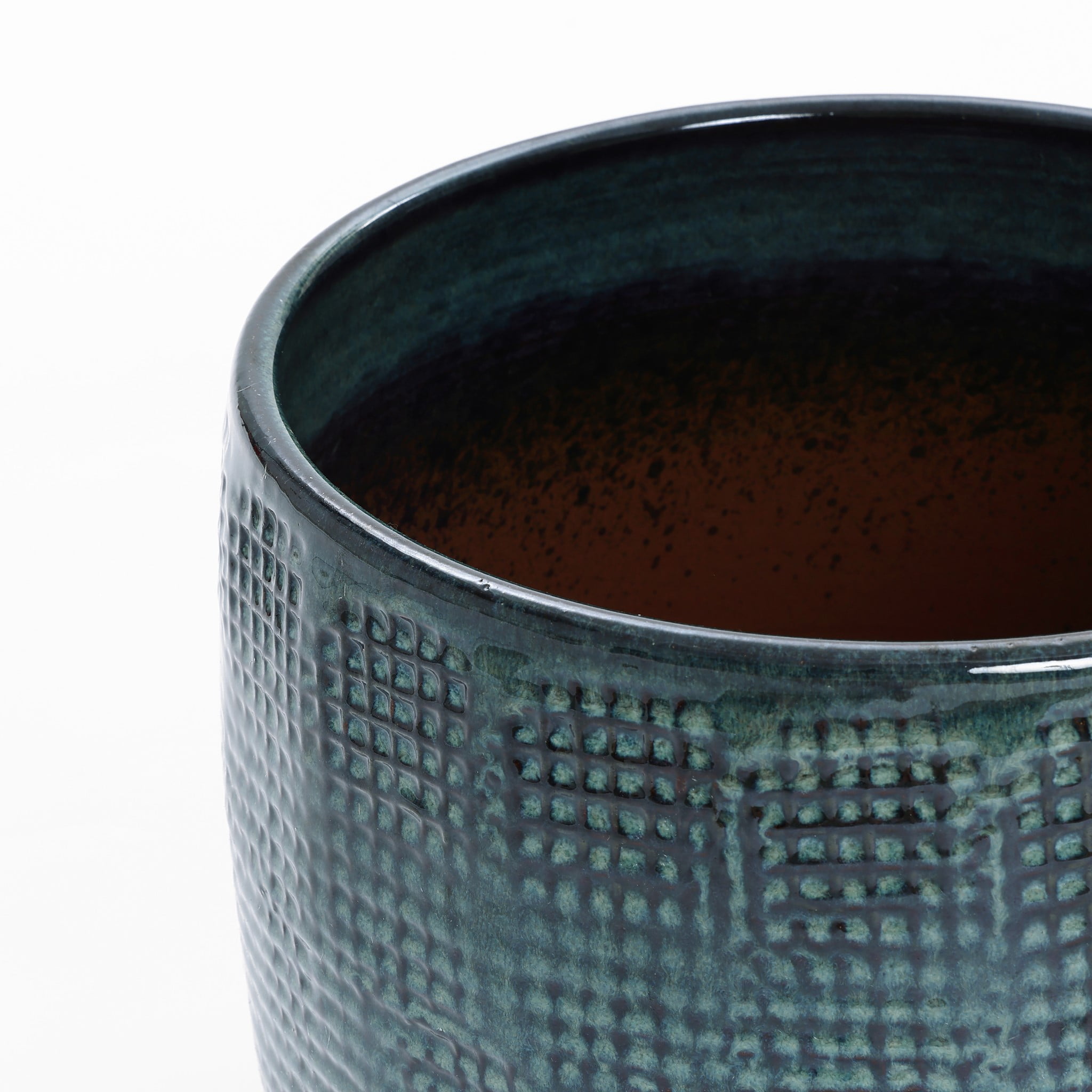 LuxenHome 12" Dia Large Ceramic Planter Pots for Plants, Teal Green Glazed Round Planter with Drainage