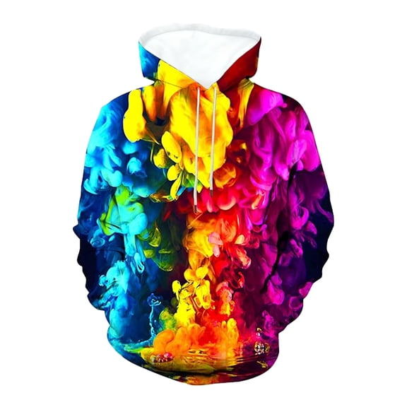IWRICH 3D Printed Plus Size Hoodies for Men Oversize Baggy Hooded Sweatshirts Long Sleeve Pullover Tops with Pocket Multicolour XS