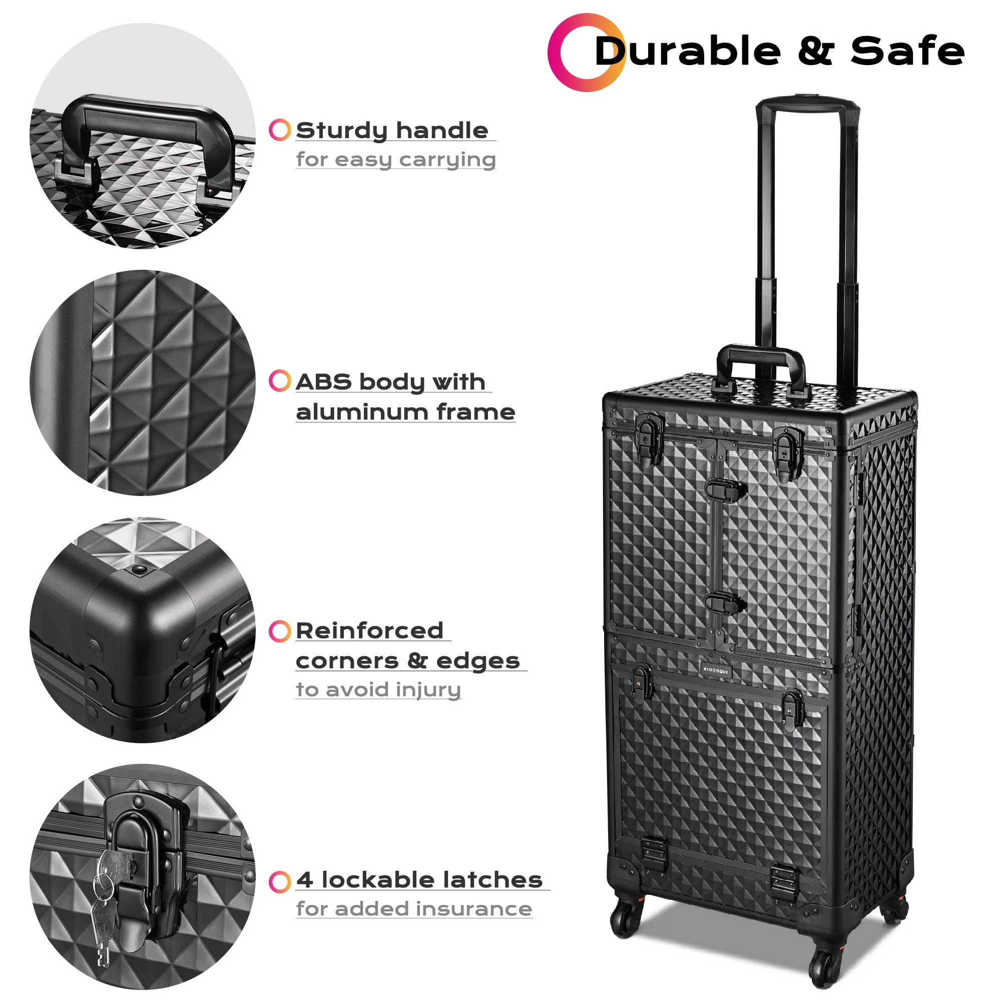 Byootique Rolling Makeup Case Trolley Cosmetic Organizer Hair Stylist Salon