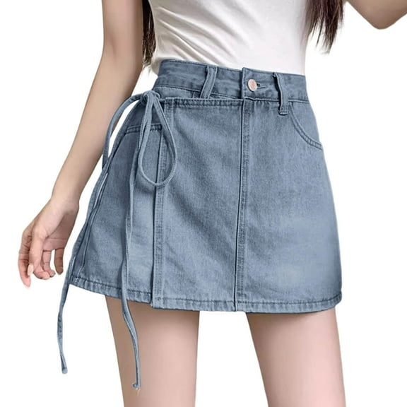 Arnsht (S-5XL) Plus Size Women's Vintage High Waist Denim Half Skirt Pants Streetwear Stretch Waisted Denim Shorts Blue XXL