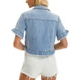 thumbnail image 3 of INSPIRE CHIC Women's Short Sleeve Denim Jacket Button Down Lightweight Ruffle Jean Jacket 2XL Light Blue, 3 of 6