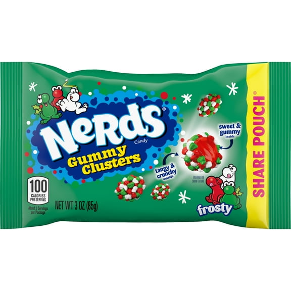 NERDS Frosty Gummy Clusters Share Pouch, Holiday Nerds, Christmas Candy, Red and Green Gummy Candies, 3oz