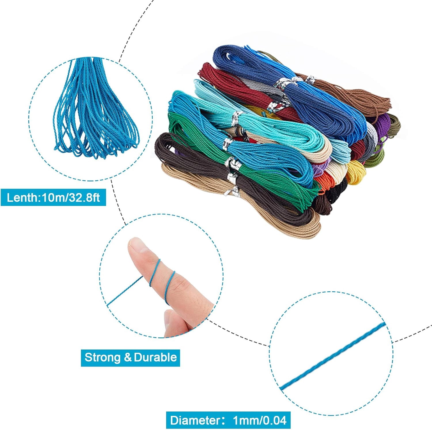 Waxed Polyester Cord Kit 328 Yards 30 Colors 1mm Waxed Polyester Twine Cord and 30 Pcs Tibetan Style Alloy Links Connectors Macrame Bracelet Thread Waxed String for DIY Jewelry Making Mixed Color