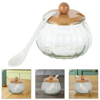 Glass Sugar Bowl with Spoon and Lid, Clear Salt Spice Pepper Seasoning Jar Condiment Container for Home Kitchen