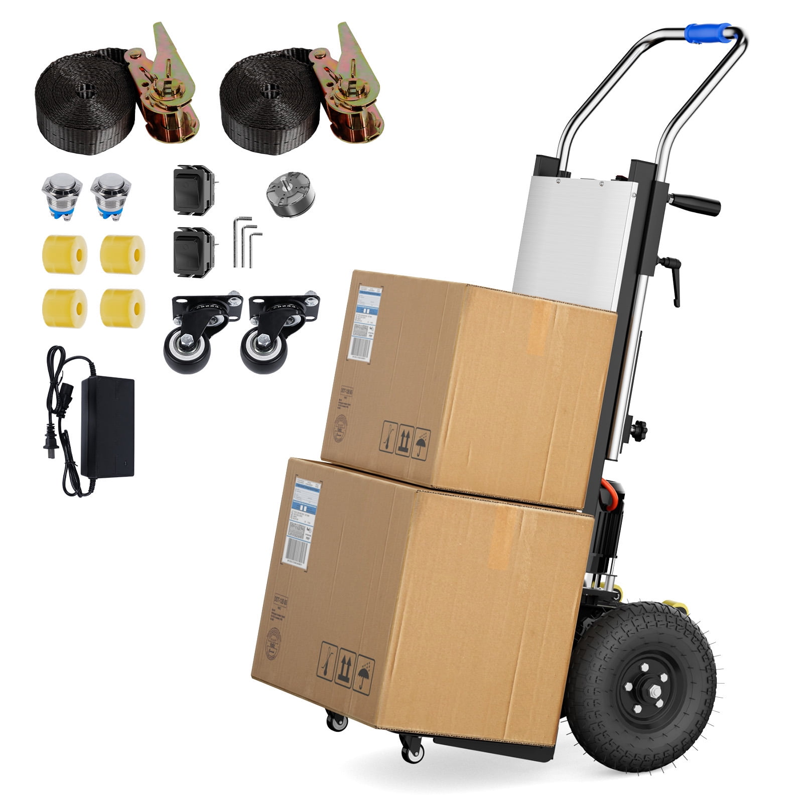 Joreek Electric Stair Climbing Dolly 900lbs Capacity Electric Hand Trucks 1300W Heavy Duty Stair Climber with 4M Safety Belt for Furniture Logistics Warehouse