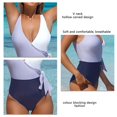 thumbnail image 4 of Traje de baño de una pieza para mujer Bloques de color Transpirable Cuello en V hueco Traje de baño de una pieza para playa Púrpura L, 4 of 5