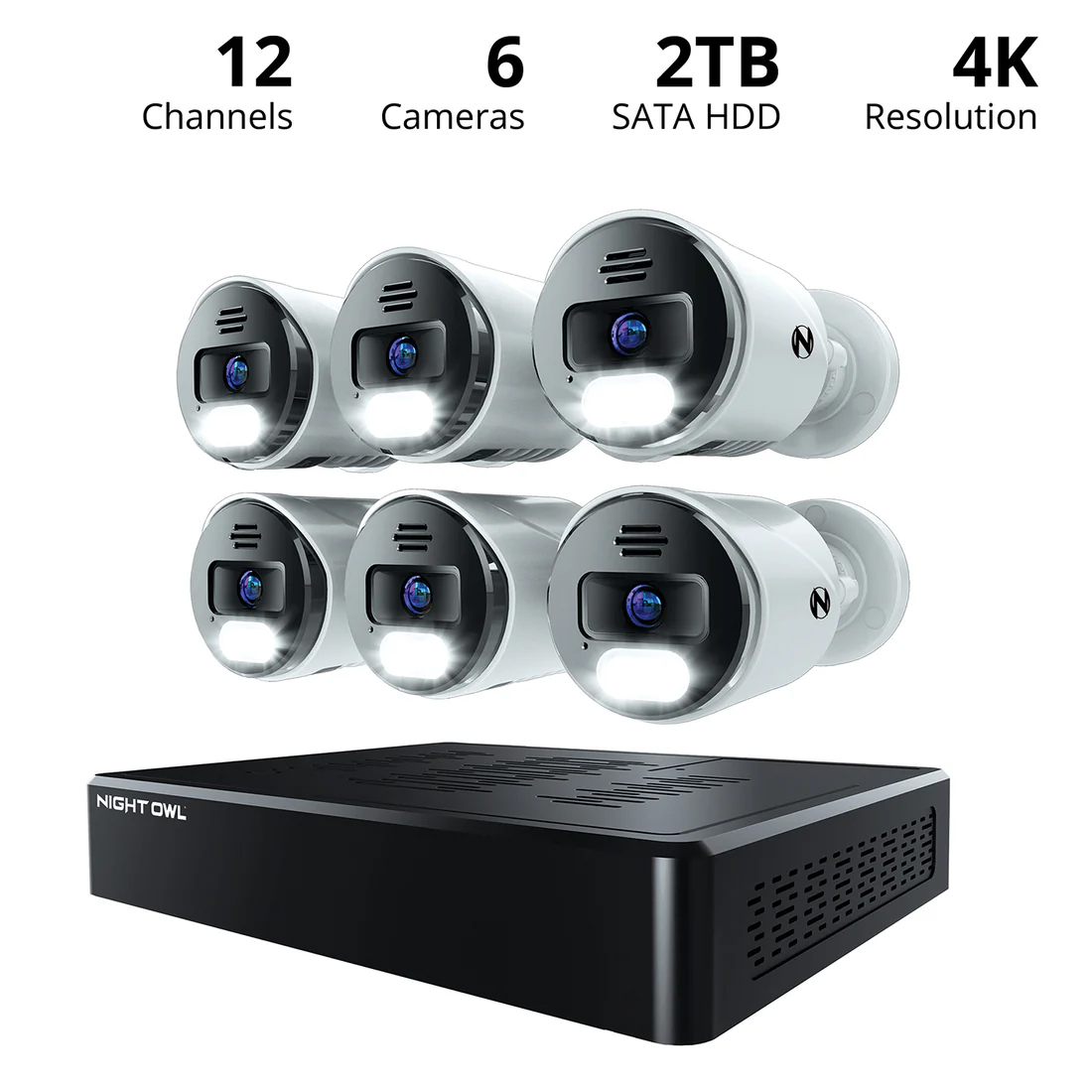 Night Owl Power over Ethernet 12 Channel NVR Security System with 2TB Hard Drive and 6 Wired IP 4K Deterrence Cameras