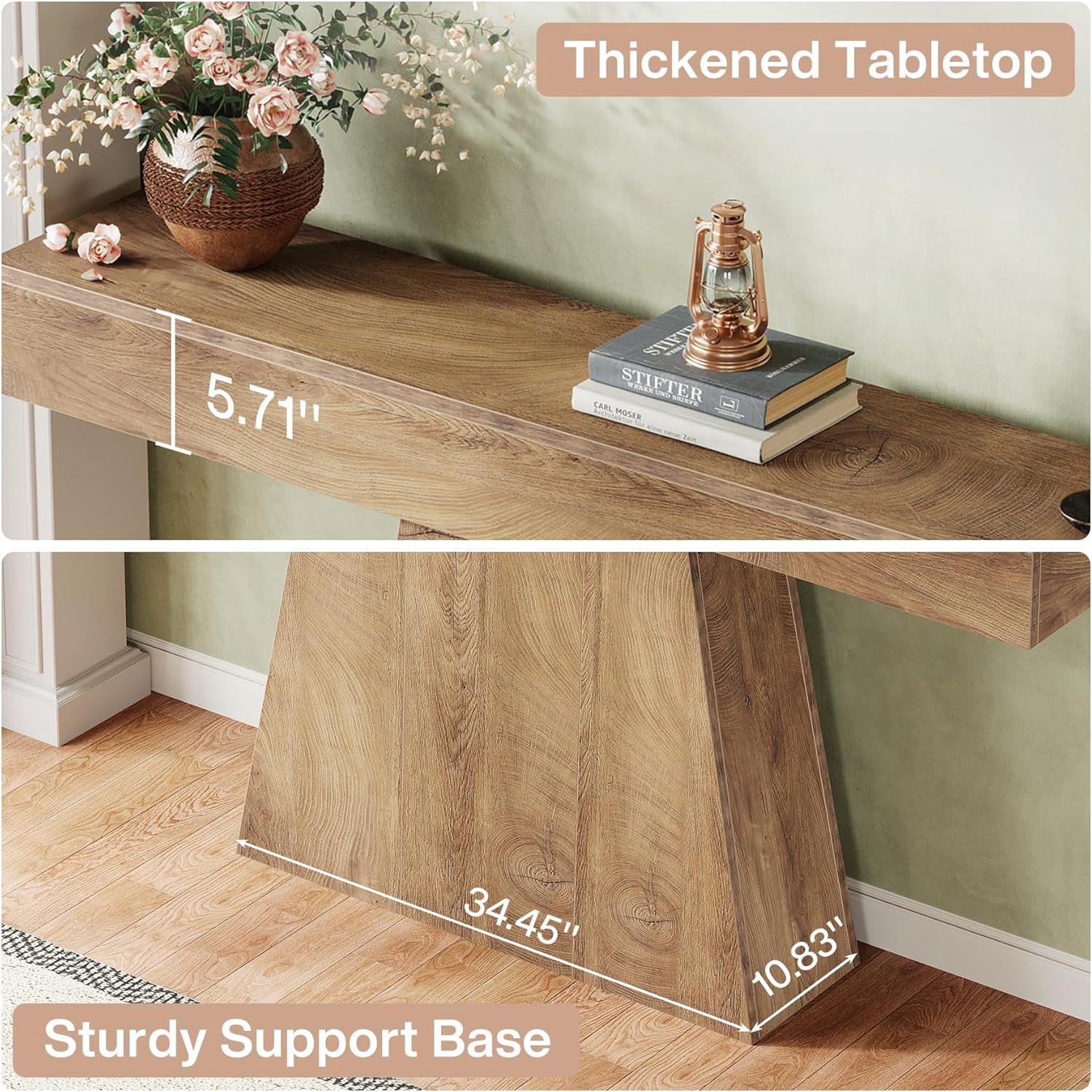 Tribesigns 63" Console Table, Farmhouse Entryway Table with Trapezoidal Base for Living Room
