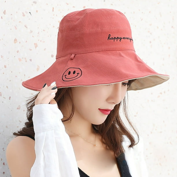 AVEKI Adults Bucket Hats Smiling Face Decoration Wide Brim Sun Proof