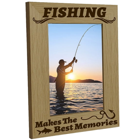 Engraved Wood Picture Frame Fishing Photo Frame Display Pictures 4x6 Wall Mounting Printing Poster Frame Stand