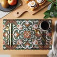 thumbnail image 2 of Burnt Orange Green Flower Placemats Set of 12 Boho Ethnic Vintage Place Mats Indoor Wipeable Table Mats Washable Cloth Dining Table Placemats for Kitchen Holiday Party Home Decor 13x19 Inch, 2 of 9