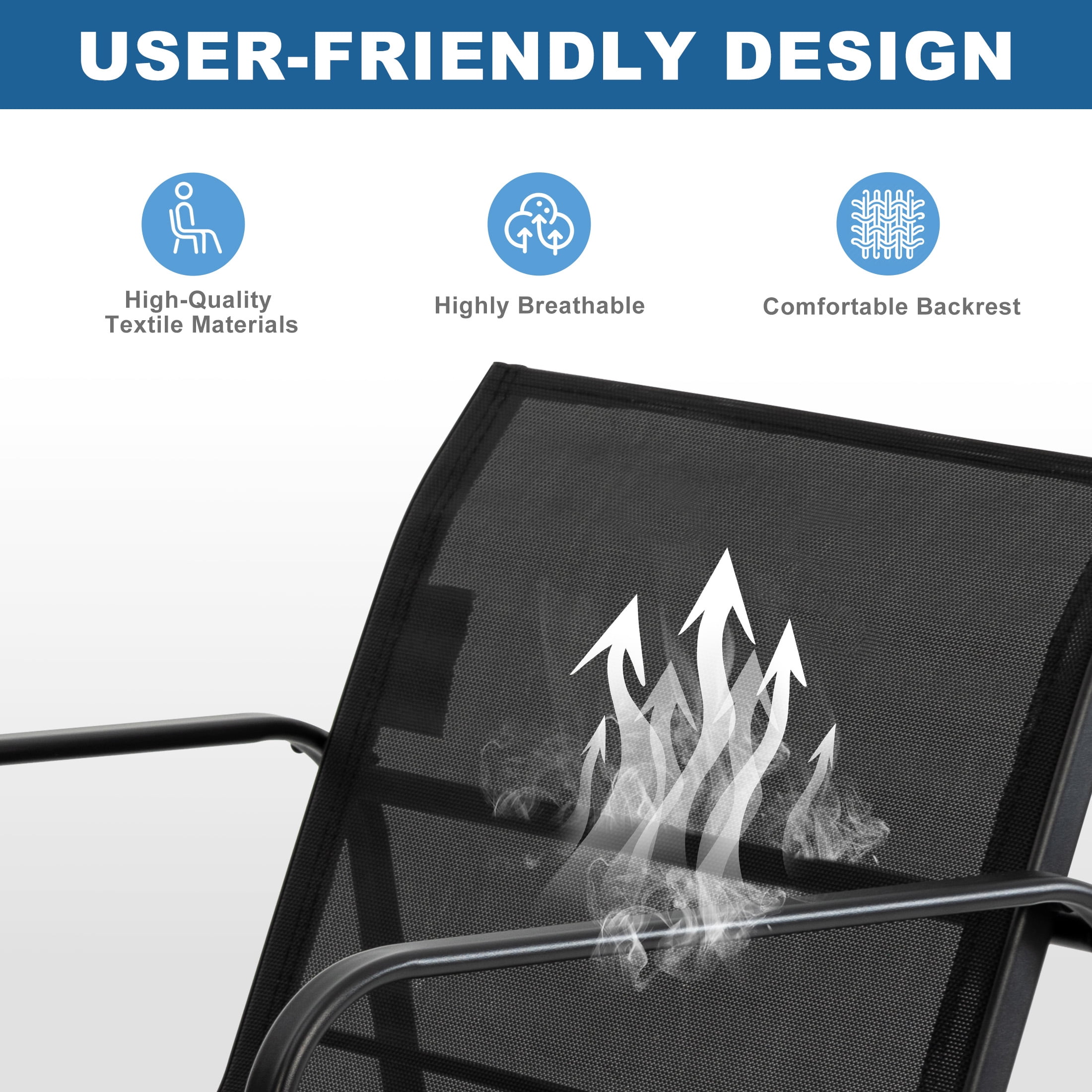 edx 3-Piece Textilene Outdoor Patio Set, Coffee Table & 2 Chairs, Black