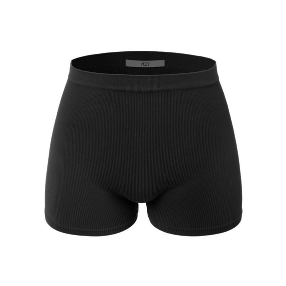 A2Y Women's Lightweight Short Length Fitness Workout Seamless Ribbed Biker Shorts Black ML