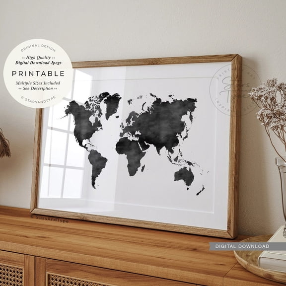 World Map Black Effect Travel Poster, Unframed Size 8x12
