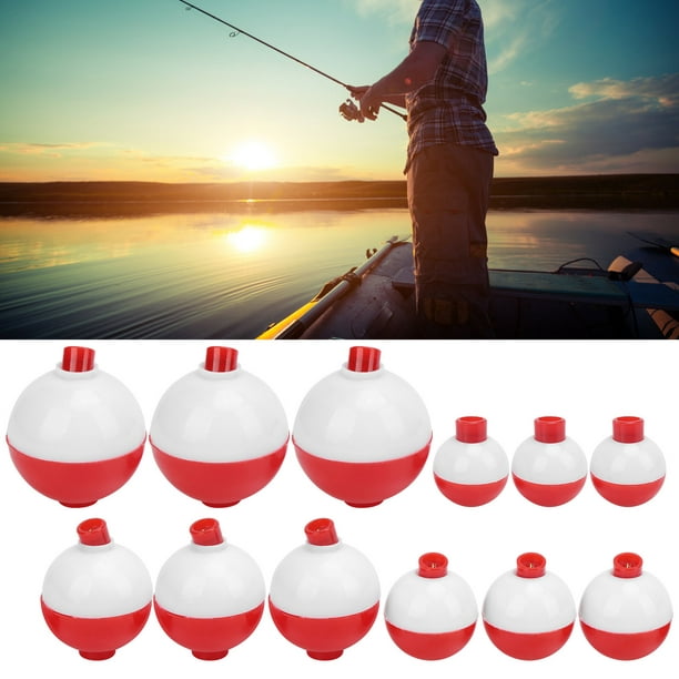 Peahefy Fishing Floats,Fishing Bobbers,12pcs Fishing Bobbers Set Hard ABS  Snap‑On Floats Red White Round Fishing Floats Bobbers 