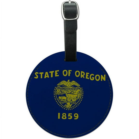 Oregon State Flag Round Leather Luggage ID Tag Suitcase Carry-On