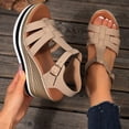 thumbnail image 4 of Platform Wedge Gladiator Sandals for Women 2025 Summer Stylish Ultra Chunky High Heels Dress Sandals Brown, 4 of 6