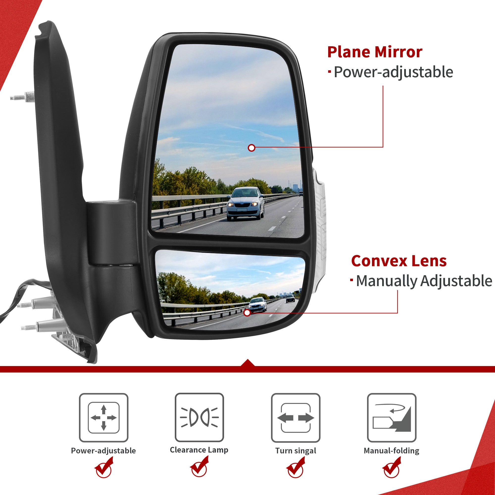 LEDKINGDOMUS Right Passenger Side Mirror Replacement Power Heated Folding LED Turn Signal Clearance Light for Ford Transit 150 250 350 350 HD 2015 2016 2017 2018 2019 2020 2021