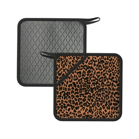 

2pcs Silicone Anti-Hot Hot Pads Oven Mitts Heat Resistant Pot Holders With Pockets Non Slip Oven Glove Potholder For Kitchen Cooking Bbq Baking 7.1in Trendy Leopard Pattern