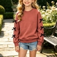 thumbnail image 6 of fnnxnal Girls Crewneck Pullover Sweatshirt with Bow Detail - Oversized, Orange,Size 5-6T, 6 of 8