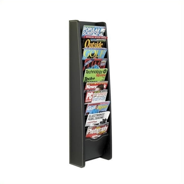 Safco 10Pocket Black Leather Look Magazine Rack