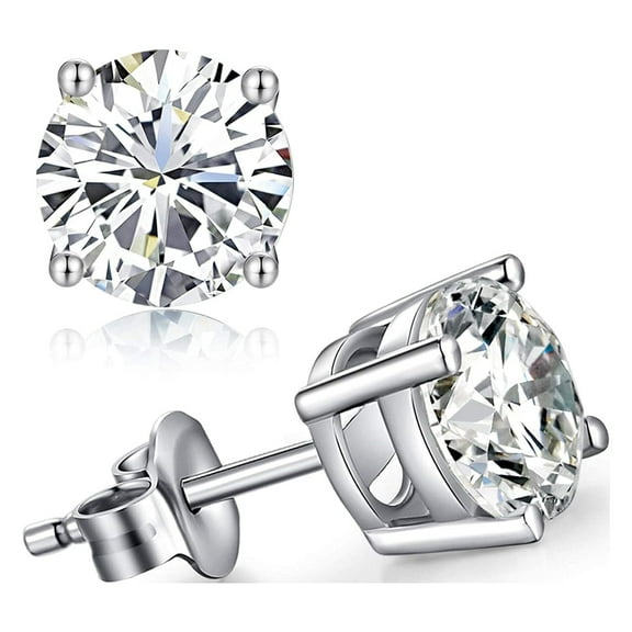 Paris Jewelry 14k White Gold 8mm Round Created White Diamond Stud Earrings Jewelry for Women's Plated