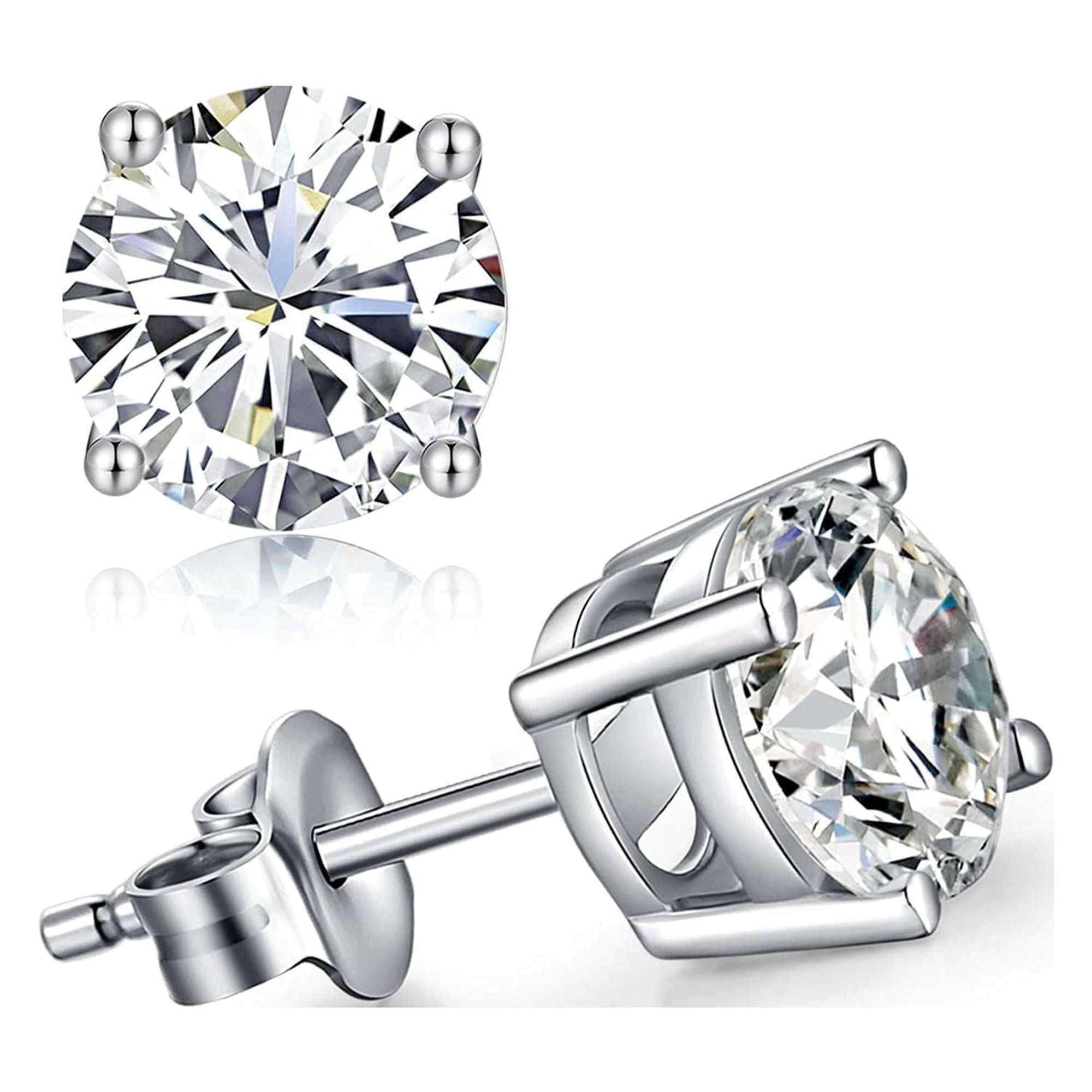 Paris Jewelry 14k White Gold 8mm Round Created White Diamond Stud Earrings Jewelry for Women's Plated
